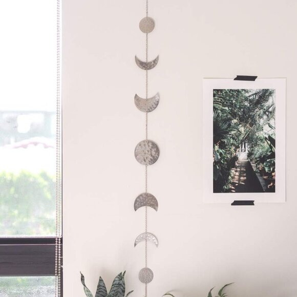 Moon Phase Wall Hanging, Handmade Hammered - Silver Banner